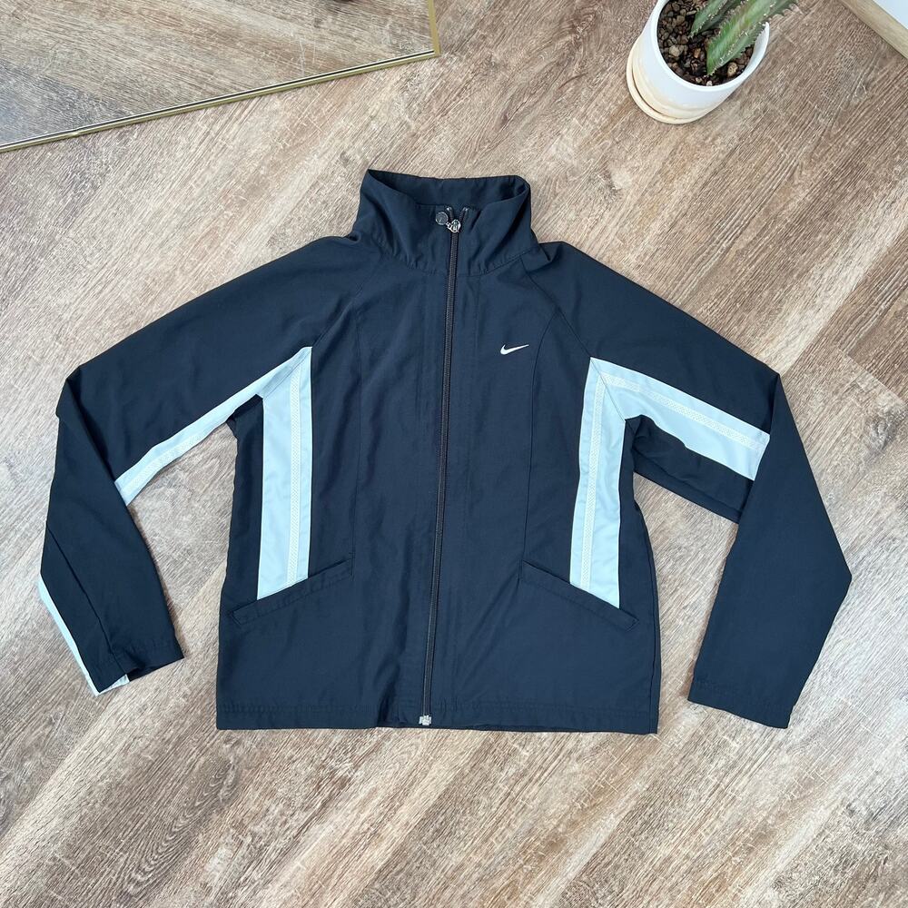 Vintage Y2K Nike Track Jacket Light Blue Stripes Black Full Zip